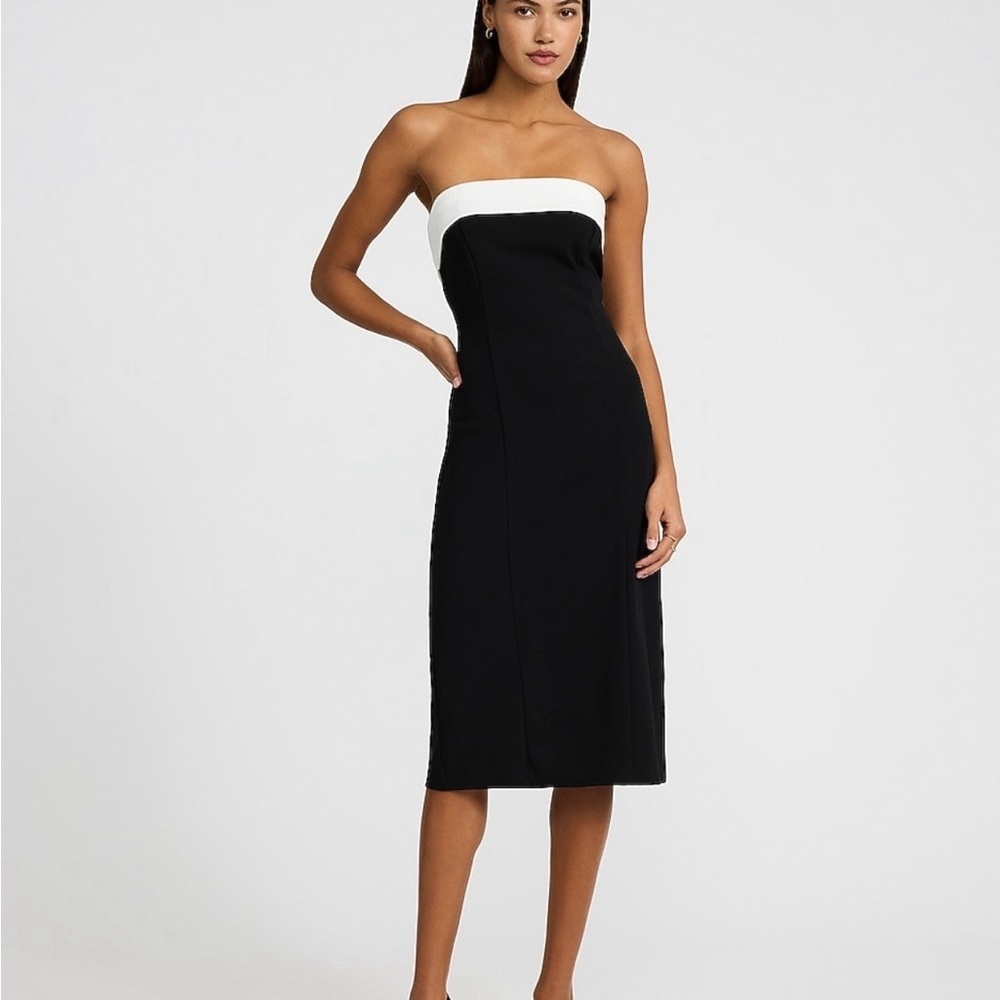 👗Host Pick👗 Express Strapless Black Dress with White Detail